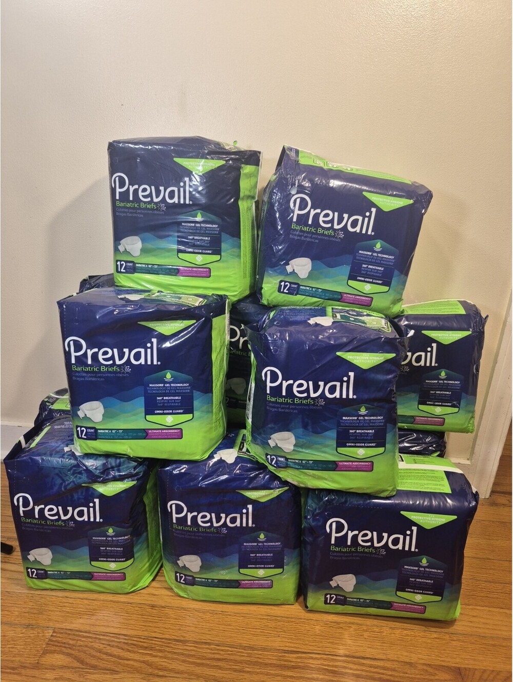 Prevail PV-017 Bariatric Brief A 62" - 73" - Pack of 12 Lot Of 13 Bags NEW